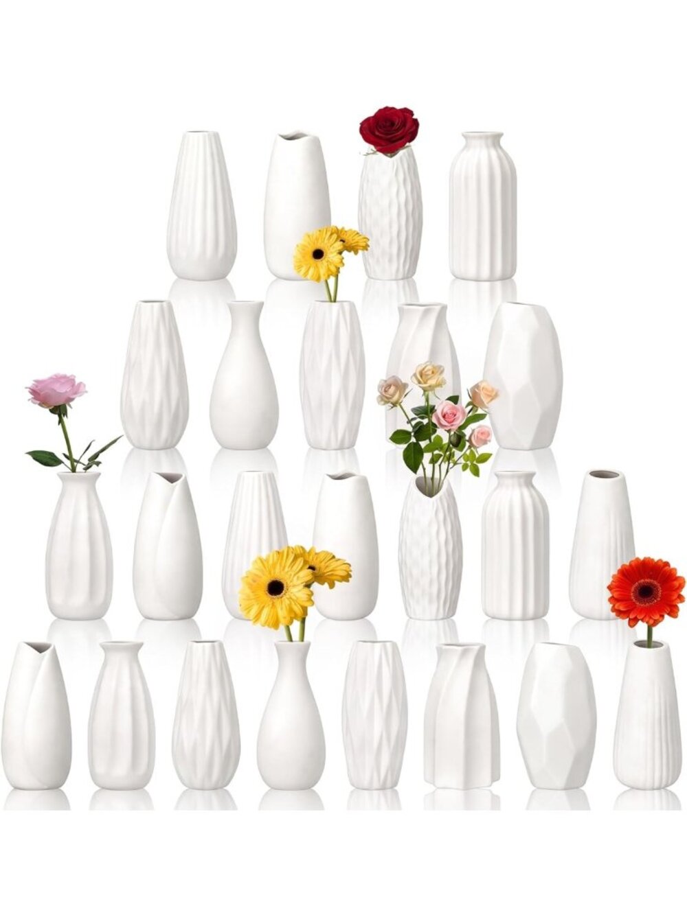 Set of 24 Small White Ceramic Bud Vases - Perfect for Home Decor & Events